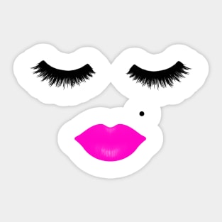 Lips and Eyelashes with Beauty Mark Pink Sticker